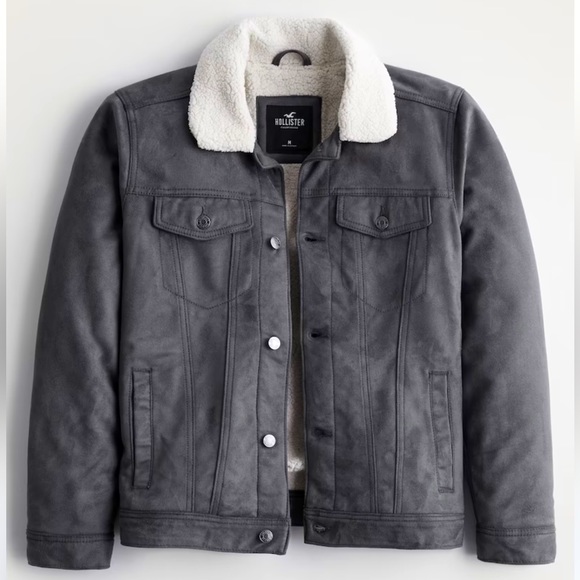 Hollister SHERPA-LINED FAUX SUEDE TRUCKER JACKET - Picture 2 of 8
